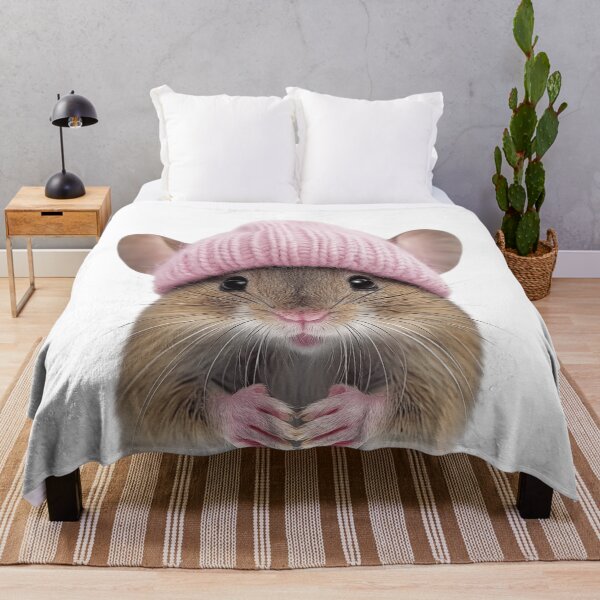 Item preview, Cozy Mouse Wearing Pink Winter Hat Trendy Animal Fashion Artwork designed and sold by LazyOwlStore.