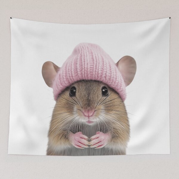 Item preview, Cozy Mouse Wearing Pink Winter Hat Trendy Animal Fashion Artwork designed and sold by LazyOwlStore.