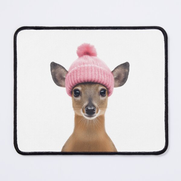 Item preview, Cozy Muntjac Wearing Pink Winter Hat Trendy Animal Fashion Artwork designed and sold by LazyOwlStore.