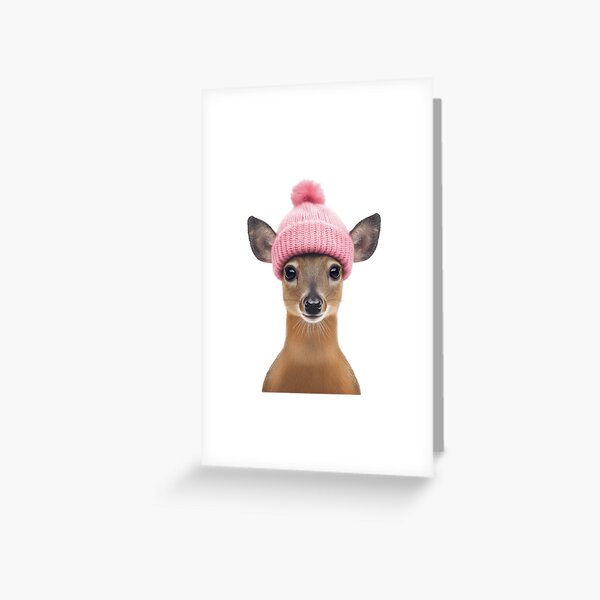 Item preview, Cozy Muntjac Wearing Pink Winter Hat Trendy Animal Fashion Artwork designed and sold by LazyOwlStore.