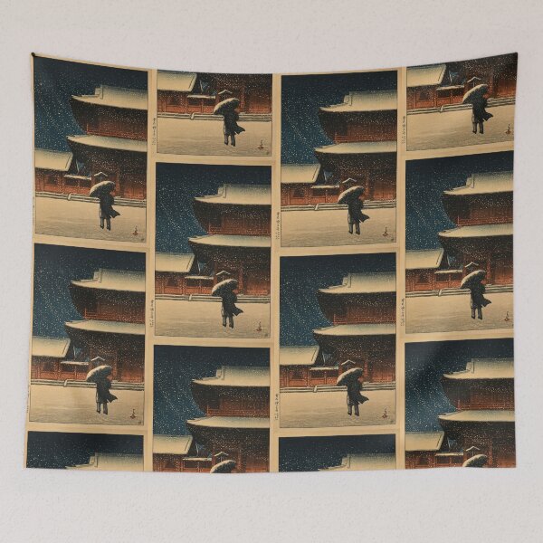 Item preview, Snow at Zojo-ji Temple by Hasui Kawase | Japanese Temple Poster | Japandi Peaceful Winter Wall Art designed and sold by artofuniverse.
