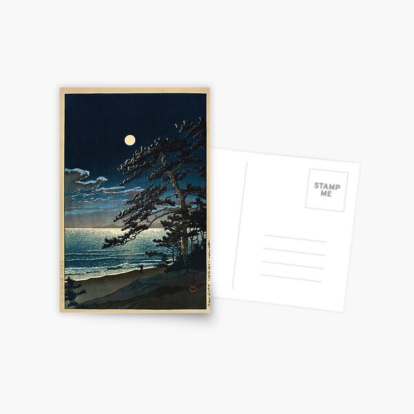 Item preview, Spring Moon at Ninomiya Beach by Hasui Kawase | Japanese Moonlight Beach Poster | Japandi Coastal Night Print designed and sold by artofuniverse.