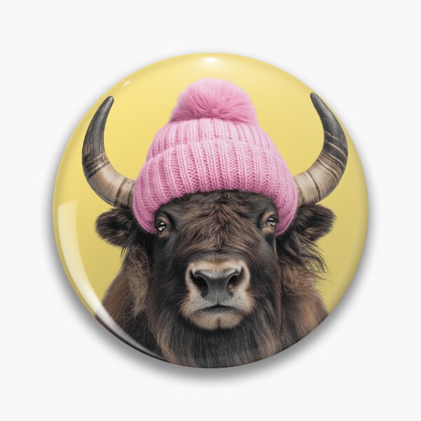 Item preview, Cozy Musk ox Wearing Pink Winter Hat Trendy Animal Fashion Artwork designed and sold by LazyOwlStore.