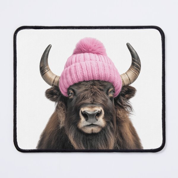 Item preview, Cozy Musk ox Wearing Pink Winter Hat Trendy Animal Fashion Artwork designed and sold by LazyOwlStore.