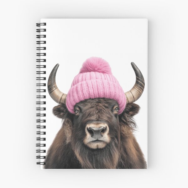 Item preview, Cozy Musk ox Wearing Pink Winter Hat Trendy Animal Fashion Artwork designed and sold by LazyOwlStore.