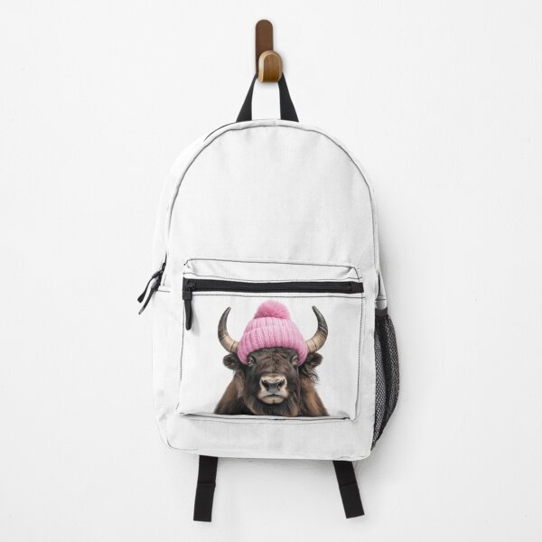 Item preview, Cozy Musk ox Wearing Pink Winter Hat Trendy Animal Fashion Artwork designed and sold by LazyOwlStore.