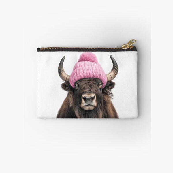 Item preview, Cozy Musk ox Wearing Pink Winter Hat Trendy Animal Fashion Artwork designed and sold by LazyOwlStore.