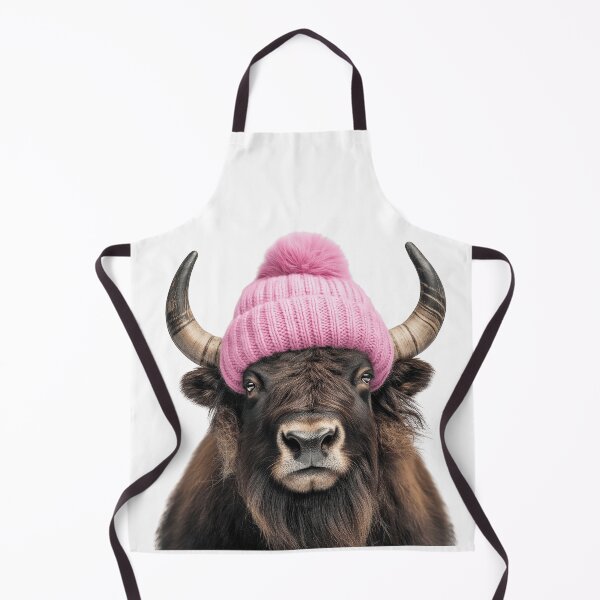 Item preview, Cozy Musk ox Wearing Pink Winter Hat Trendy Animal Fashion Artwork designed and sold by LazyOwlStore.