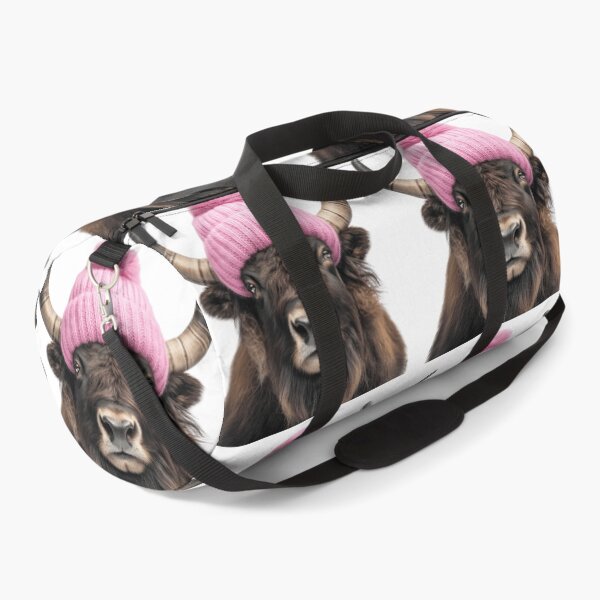Item preview, Cozy Musk ox Wearing Pink Winter Hat Trendy Animal Fashion Artwork designed and sold by LazyOwlStore.