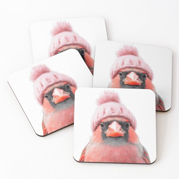 Item preview, Cozy Northern Cardinal Wearing Pink Winter Hat Trendy Animal Fashion Artwork designed and sold by LazyOwlStore.