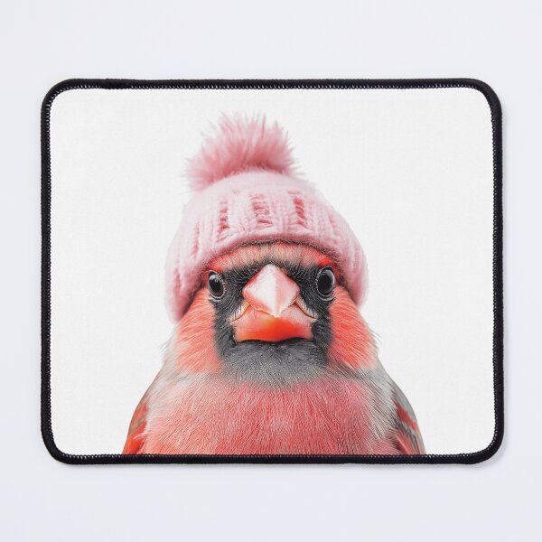 Item preview, Cozy Northern Cardinal Wearing Pink Winter Hat Trendy Animal Fashion Artwork designed and sold by LazyOwlStore.
