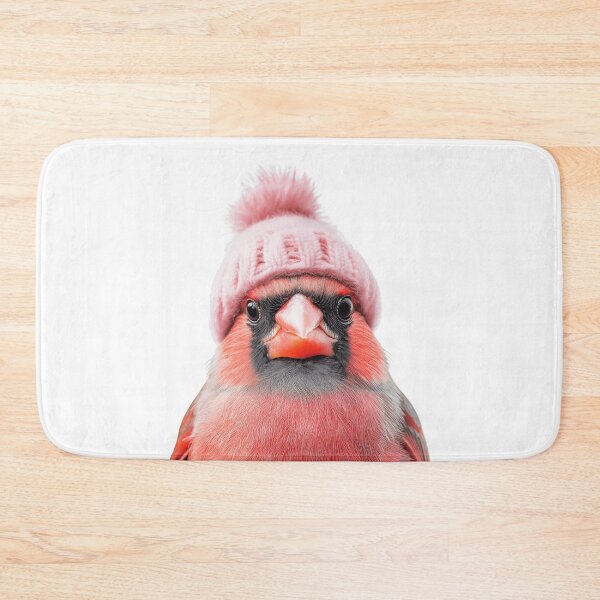 Item preview, Cozy Northern Cardinal Wearing Pink Winter Hat Trendy Animal Fashion Artwork designed and sold by LazyOwlStore.