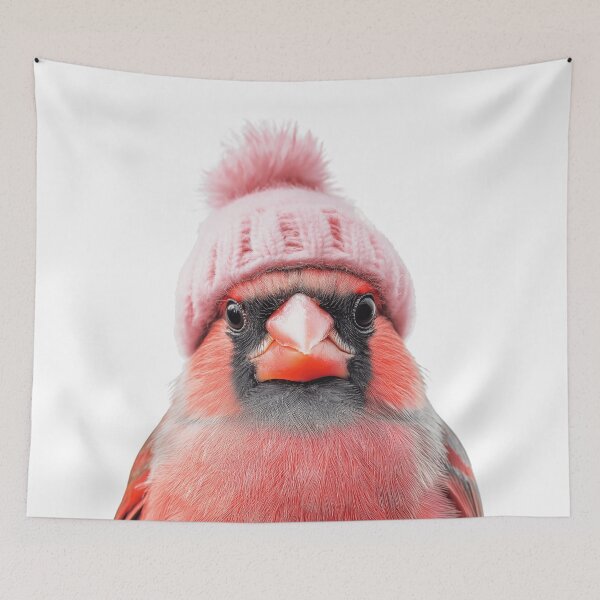 Item preview, Cozy Northern Cardinal Wearing Pink Winter Hat Trendy Animal Fashion Artwork designed and sold by LazyOwlStore.
