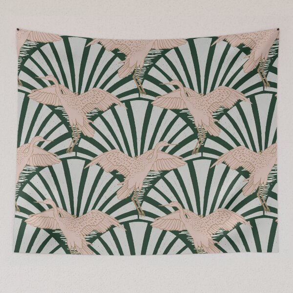 Item preview, Art Deco Crane Elegance - Textured Vintage Bird Pattern Phthalo Green L designed and sold by tanyadistudio.