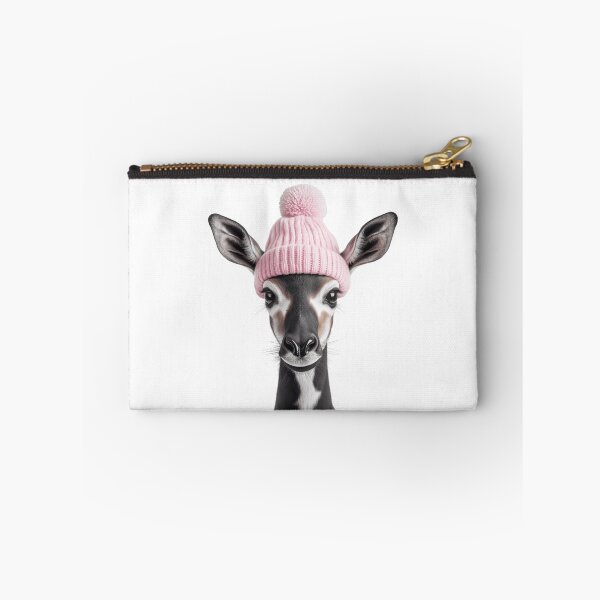 Item preview, Cozy Okapi Wearing Pink Winter Hat Trendy Animal Fashion Artwork designed and sold by LazyOwlStore.