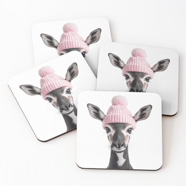 Item preview, Cozy Okapi Wearing Pink Winter Hat Trendy Animal Fashion Artwork designed and sold by LazyOwlStore.