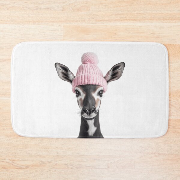 Item preview, Cozy Okapi Wearing Pink Winter Hat Trendy Animal Fashion Artwork designed and sold by LazyOwlStore.