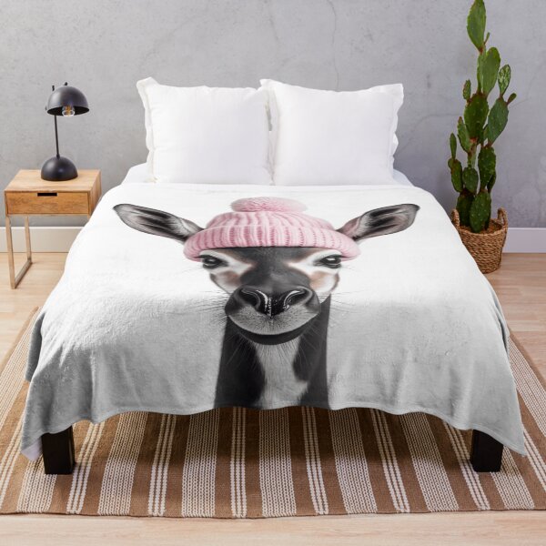 Item preview, Cozy Okapi Wearing Pink Winter Hat Trendy Animal Fashion Artwork designed and sold by LazyOwlStore.