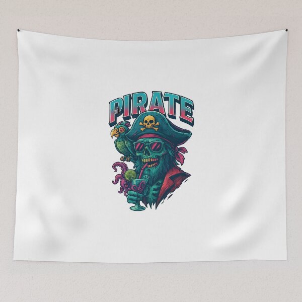 Item preview, Zombie Pirate with Robot Parrot & Tentacle Cocktail – Undead Nautical Vibes designed and sold by WolfPixelRo.
