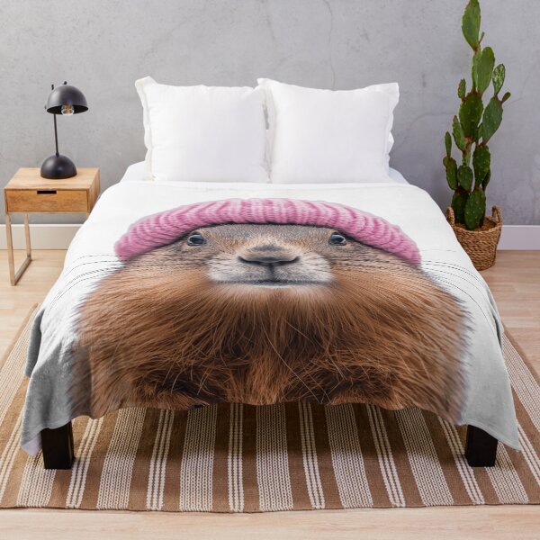 Item preview, Cozy Olympic Marmot Wearing Pink Winter Hat Trendy Animal Fashion Artwork designed and sold by LazyOwlStore.