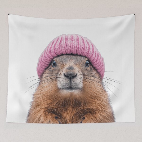 Item preview, Cozy Olympic Marmot Wearing Pink Winter Hat Trendy Animal Fashion Artwork designed and sold by LazyOwlStore.