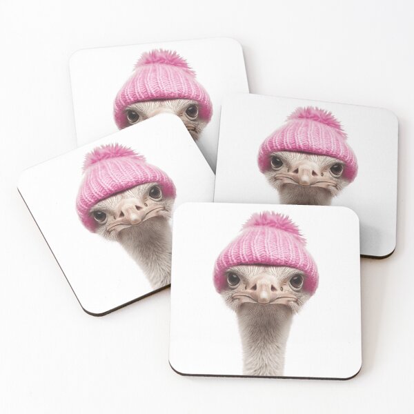 Item preview, Cozy Ostrich Wearing Pink Winter Hat Trendy Animal Fashion Artwork designed and sold by LazyOwlStore.