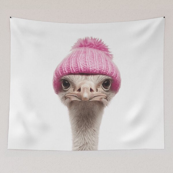 Item preview, Cozy Ostrich Wearing Pink Winter Hat Trendy Animal Fashion Artwork designed and sold by LazyOwlStore.