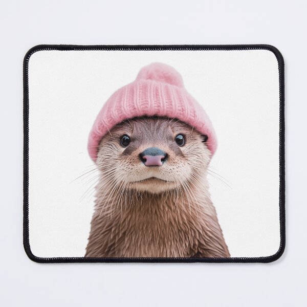 Item preview, Cozy Otter Wearing Pink Winter Hat Trendy Animal Fashion Artwork designed and sold by LazyOwlStore.