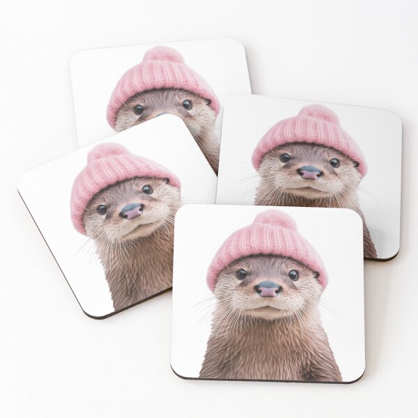 Item preview, Cozy Otter Wearing Pink Winter Hat Trendy Animal Fashion Artwork designed and sold by LazyOwlStore.