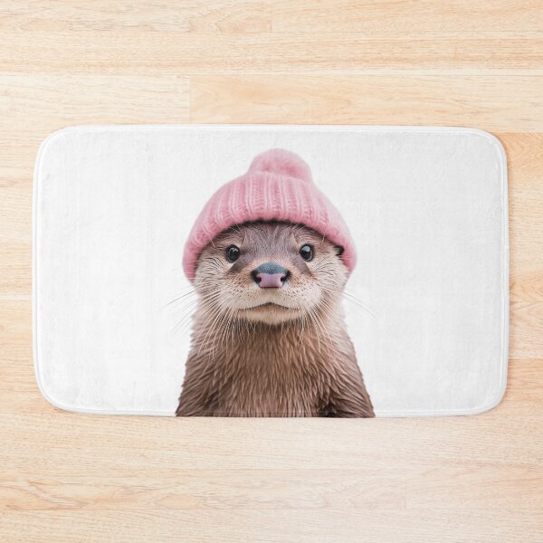 Item preview, Cozy Otter Wearing Pink Winter Hat Trendy Animal Fashion Artwork designed and sold by LazyOwlStore.