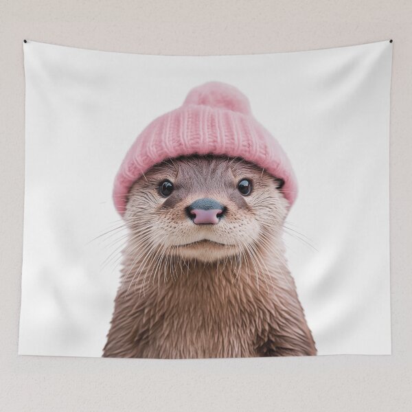 Item preview, Cozy Otter Wearing Pink Winter Hat Trendy Animal Fashion Artwork designed and sold by LazyOwlStore.