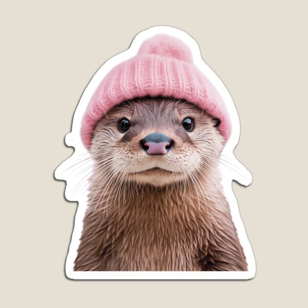 Artikel-Vorschau von Gemütlicher Otter mit rosa Wintermütze, trendiges Tiermode-Kunstwerk, designt und verkauft von LazyOwlStore.