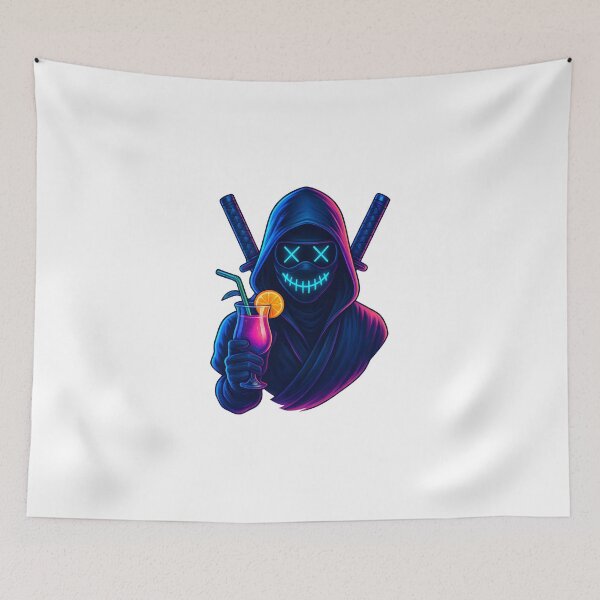 Item preview, Neon Ninja with Katana and Cocktail – Cyberpunk Samurai Vibes designed and sold by WolfPixelRo.