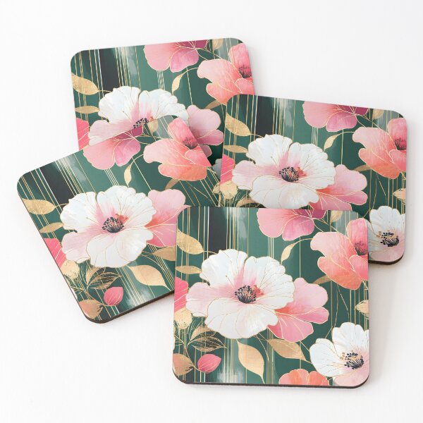 Item preview, Mid Century Botanical Retro Geometric Leaves  Florals   Pink, Green #1 designed and sold by Prints and Lifestyle.