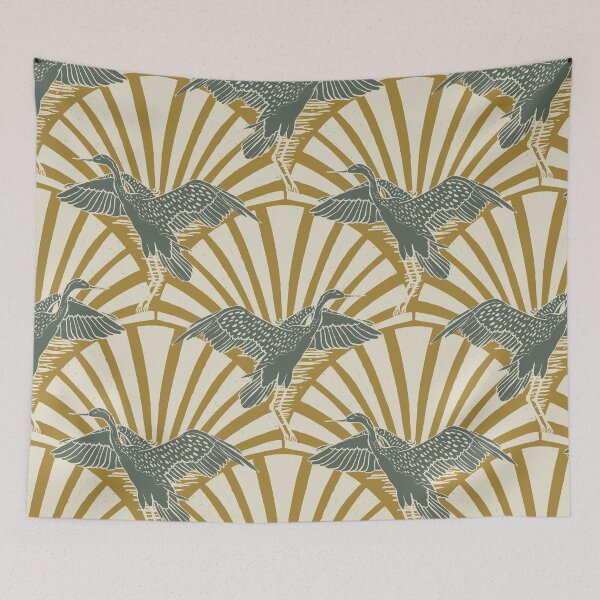 Item preview, Art Deco Crane Elegance - Textured Vintage Bird Pattern Luxor Gold L designed and sold by tanyadistudio.