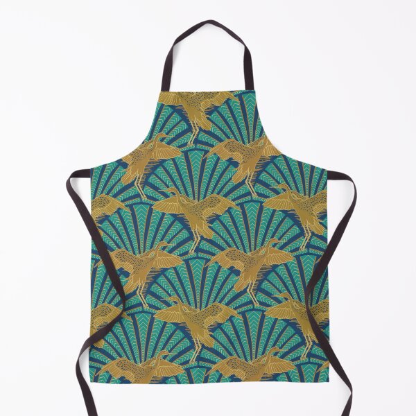 Item preview, Art Deco Crane Elegance - Textured Vintage Bird Pattern Indigo Chevron M designed and sold by tanyadistudio.