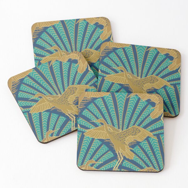 Item preview, Art Deco Crane Elegance - Textured Vintage Bird Pattern Indigo Chevron L designed and sold by tanyadistudio.