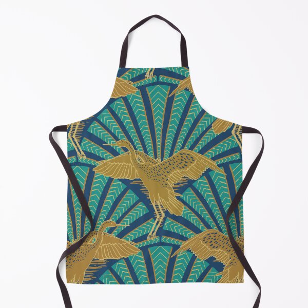 Item preview, Art Deco Crane Elegance - Textured Vintage Bird Pattern Indigo Chevron L designed and sold by tanyadistudio.