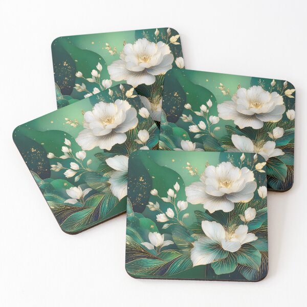Item preview, Mid Century Botanical Retro Geometric Leaves  Florals Green White designed and sold by Prints and Lifestyle.