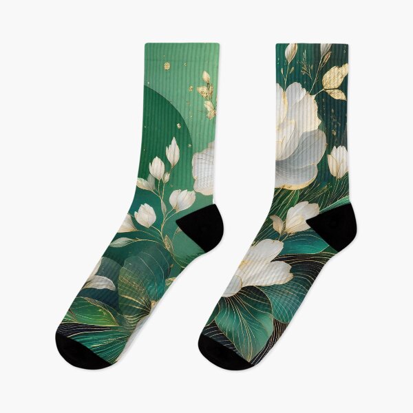 Item preview, Mid Century Botanical Retro Geometric Leaves  Florals Green White designed and sold by Prints and Lifestyle.