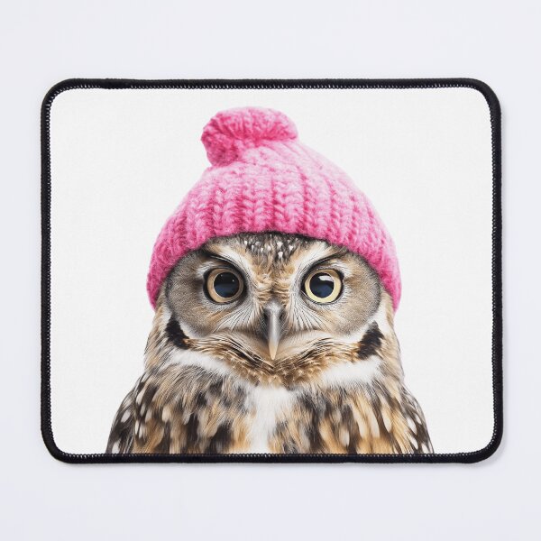 Item preview, Cozy Owl Wearing Pink Winter Hat Trendy Animal Fashion Artwork designed and sold by LazyOwlStore.