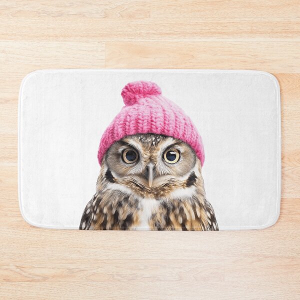 Item preview, Cozy Owl Wearing Pink Winter Hat Trendy Animal Fashion Artwork designed and sold by LazyOwlStore.