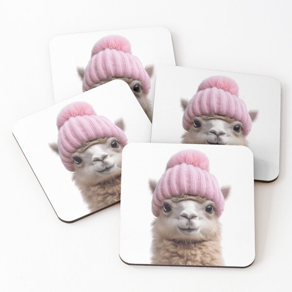 Item preview, Cozy Alpaca Wearing Pink Winter Hat Trendy Animal Fashion Artwork designed and sold by LazyOwlStore.