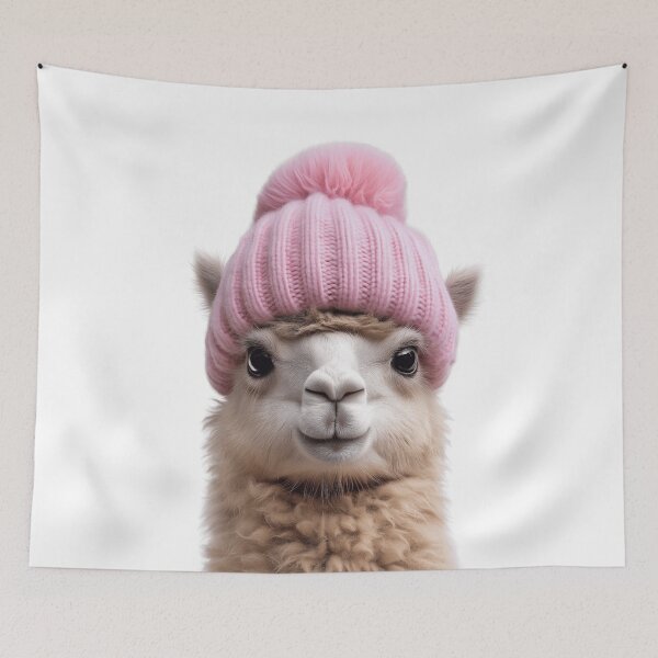 Item preview, Cozy Alpaca Wearing Pink Winter Hat Trendy Animal Fashion Artwork designed and sold by LazyOwlStore.