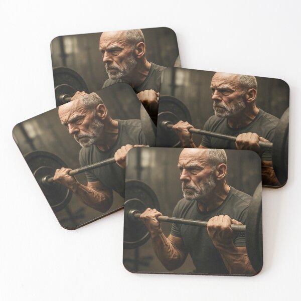Item preview, Senior Man Lifting Barbell in Dark Gym designed and sold by soulofalion.