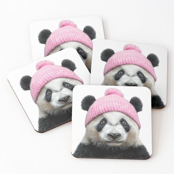 Item preview, Cozy Panda Wearing Pink Winter Hat Trendy Animal Fashion Artwork designed and sold by LazyOwlStore.