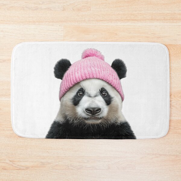Item preview, Cozy Panda Wearing Pink Winter Hat Trendy Animal Fashion Artwork designed and sold by LazyOwlStore.