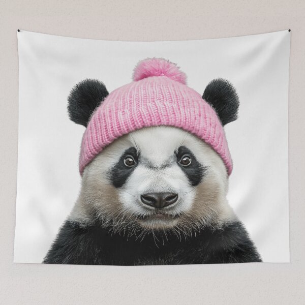 Item preview, Cozy Panda Wearing Pink Winter Hat Trendy Animal Fashion Artwork designed and sold by LazyOwlStore.