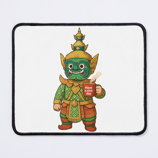 Item preview, Cute Thai Yak Holding Coffee – Funny Mythical Giant with "Have a Nice Day" Mug designed and sold by Bspaces.