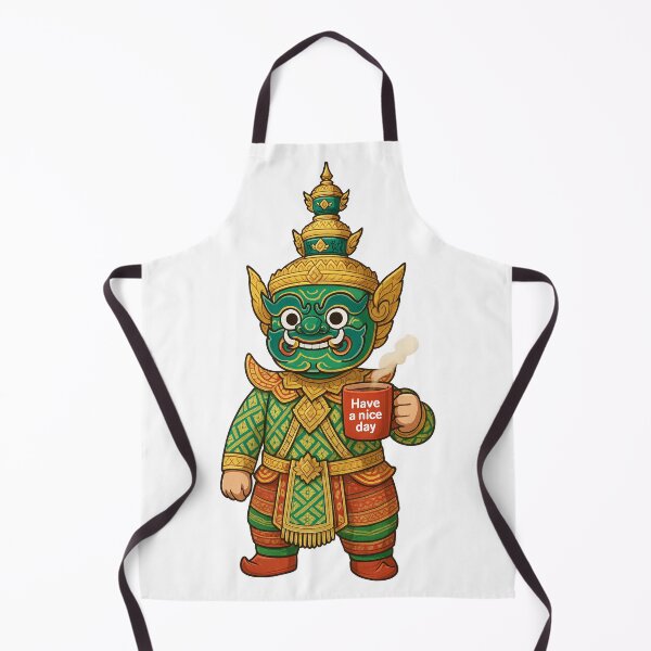 Item preview, Cute Thai Yak Holding Coffee – Funny Mythical Giant with "Have a Nice Day" Mug designed and sold by Bspaces.